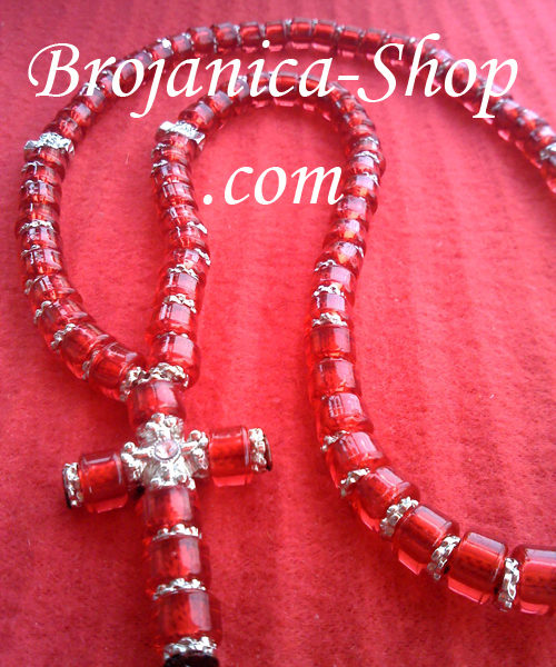 Ogrlica od crvenih perli sa srebrnim šajbnicama